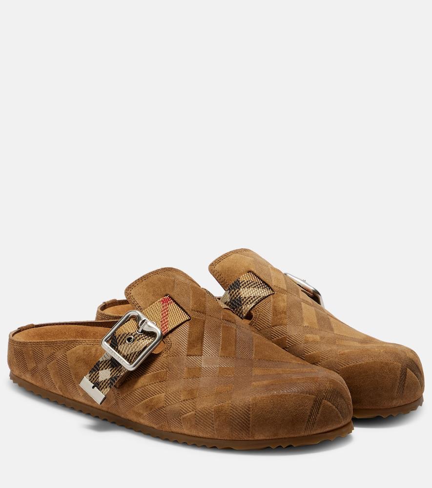 burberry checked suede clogs