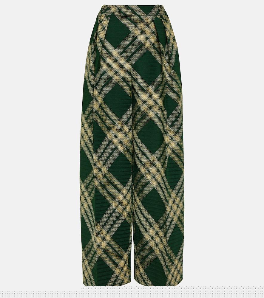 burberry checked wool twill wide-leg pants