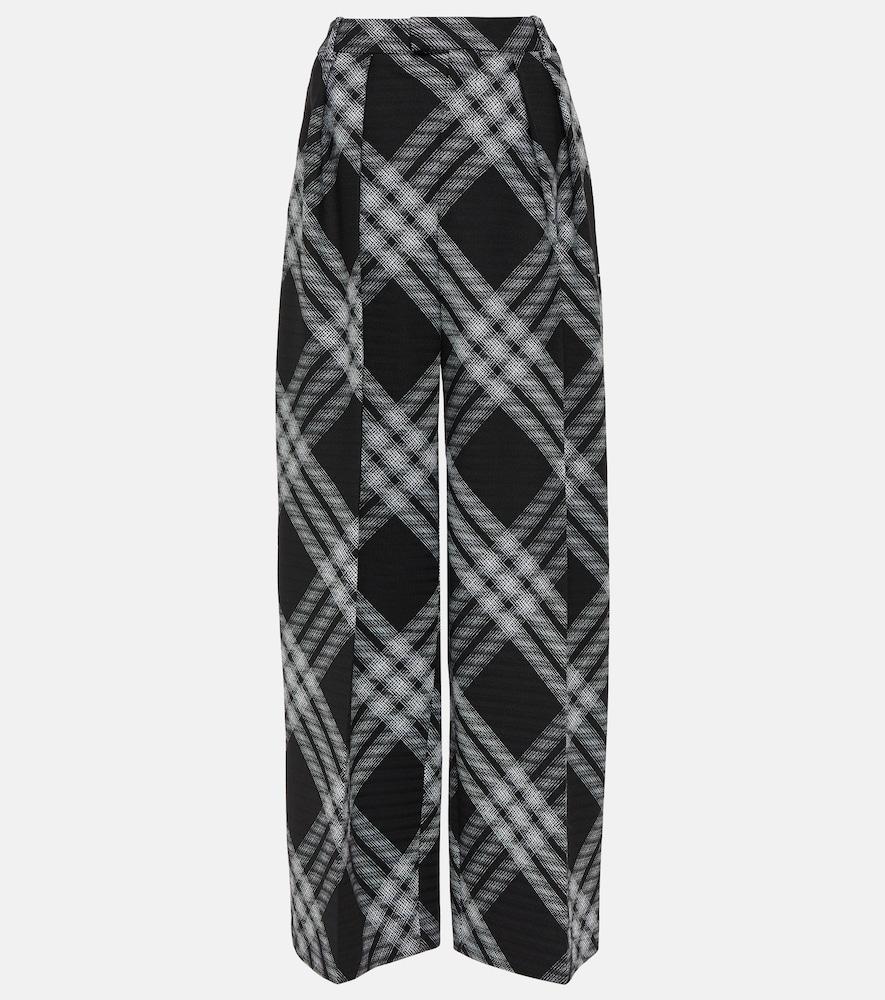 burberry checked wool wide-leg pants