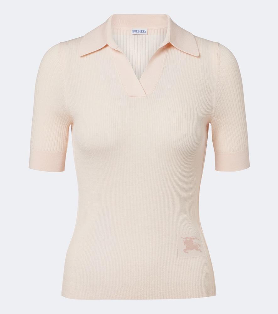 burberry ekd ribbed-knit cashmere polo shirt