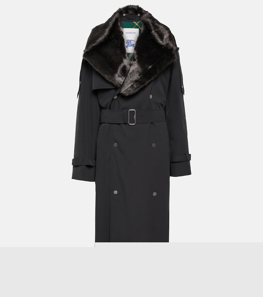 burberry faux fur-trimmed cotton-blend trench coat