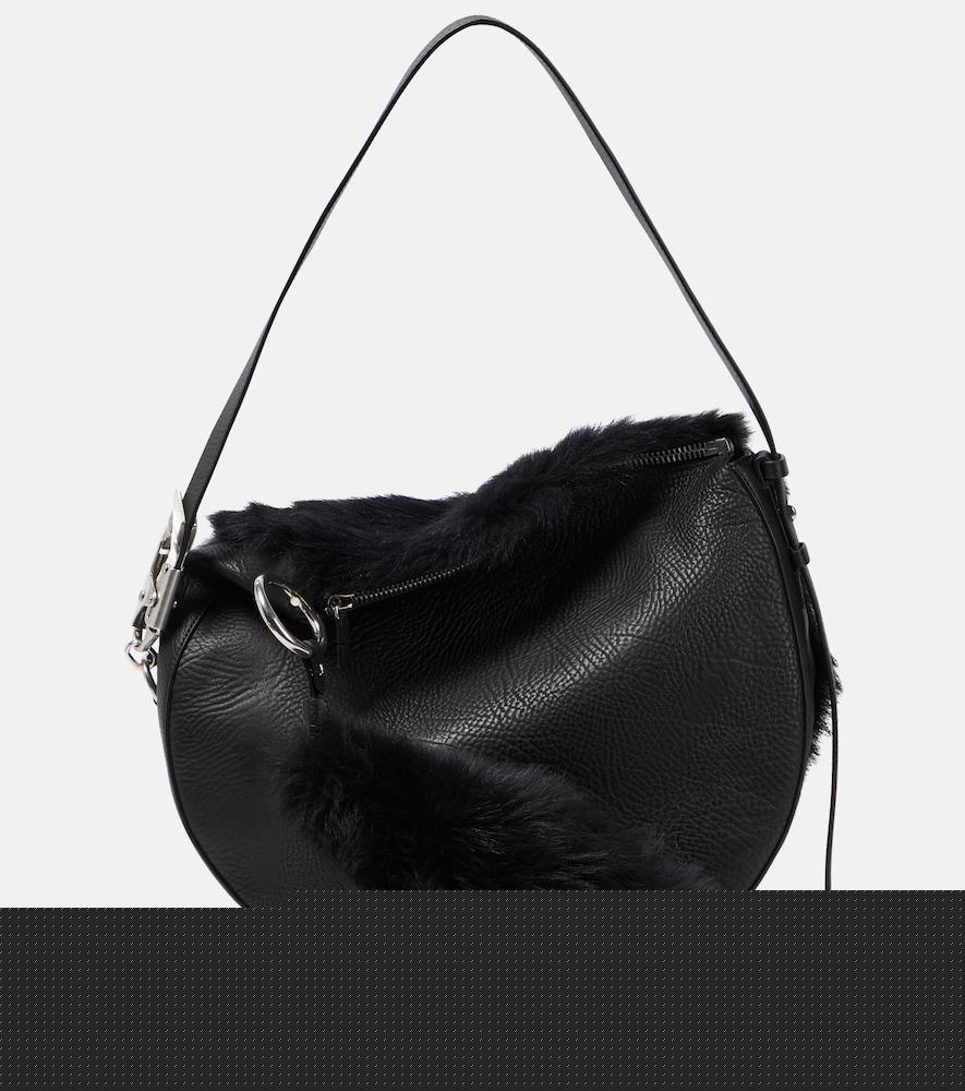 burberry knight medium leather and shearling shoulder bag