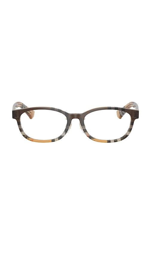burberry rectangular eyeglasses in brown.