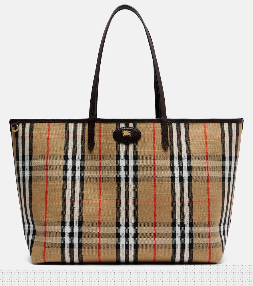 burberry reversible burberry check medium leather tote bag