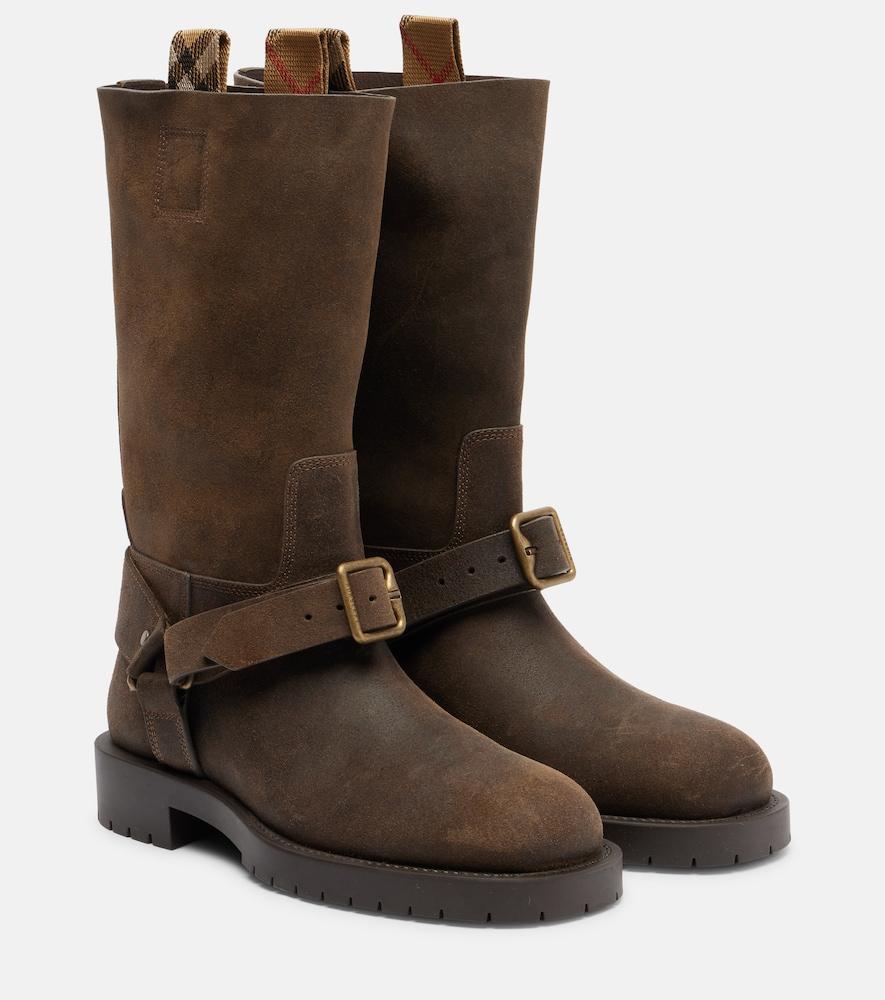 burberry soft saddle suede knee-high boots