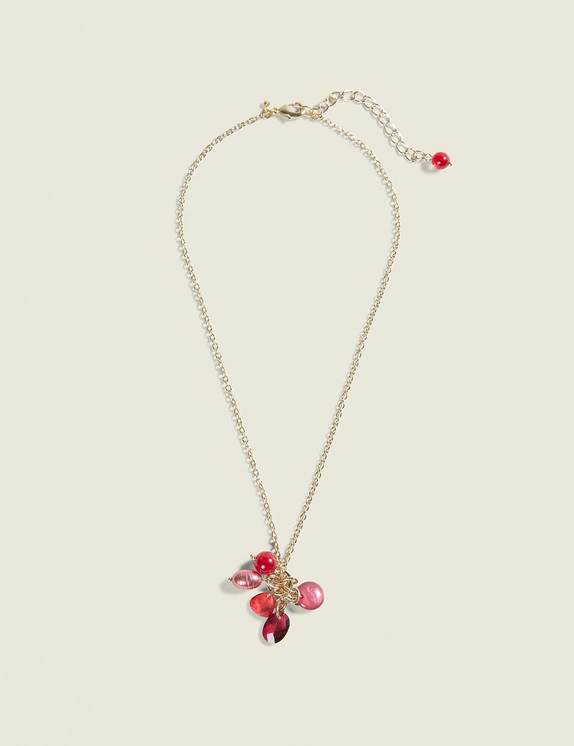 burgundy beaded cluster charm necklace
