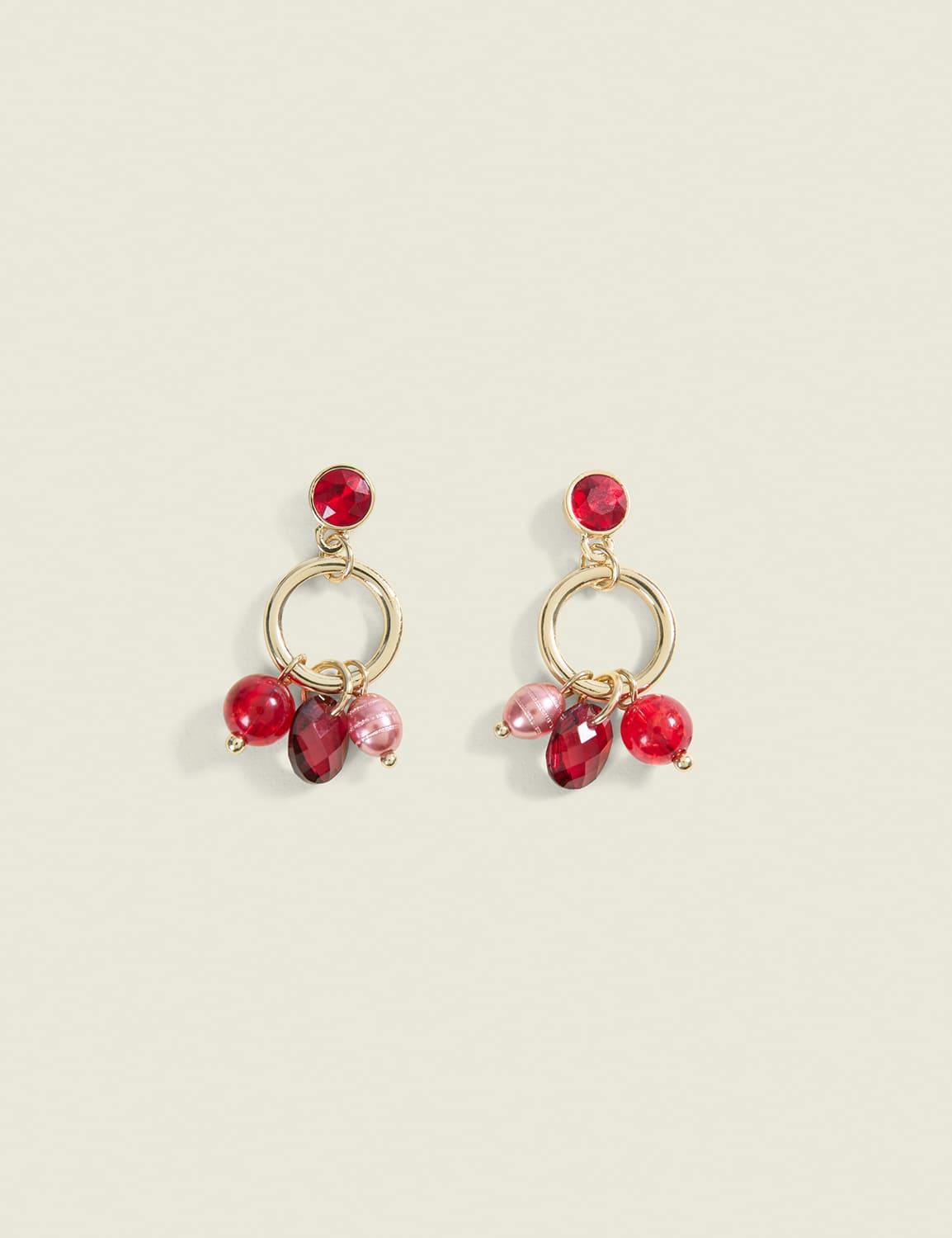 burgundy beaded ring drop earrings