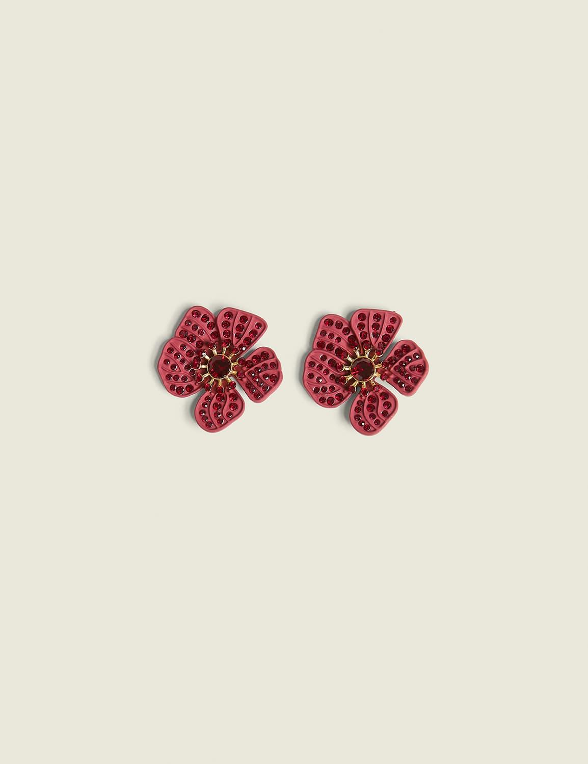 burgundy flower stud earrings