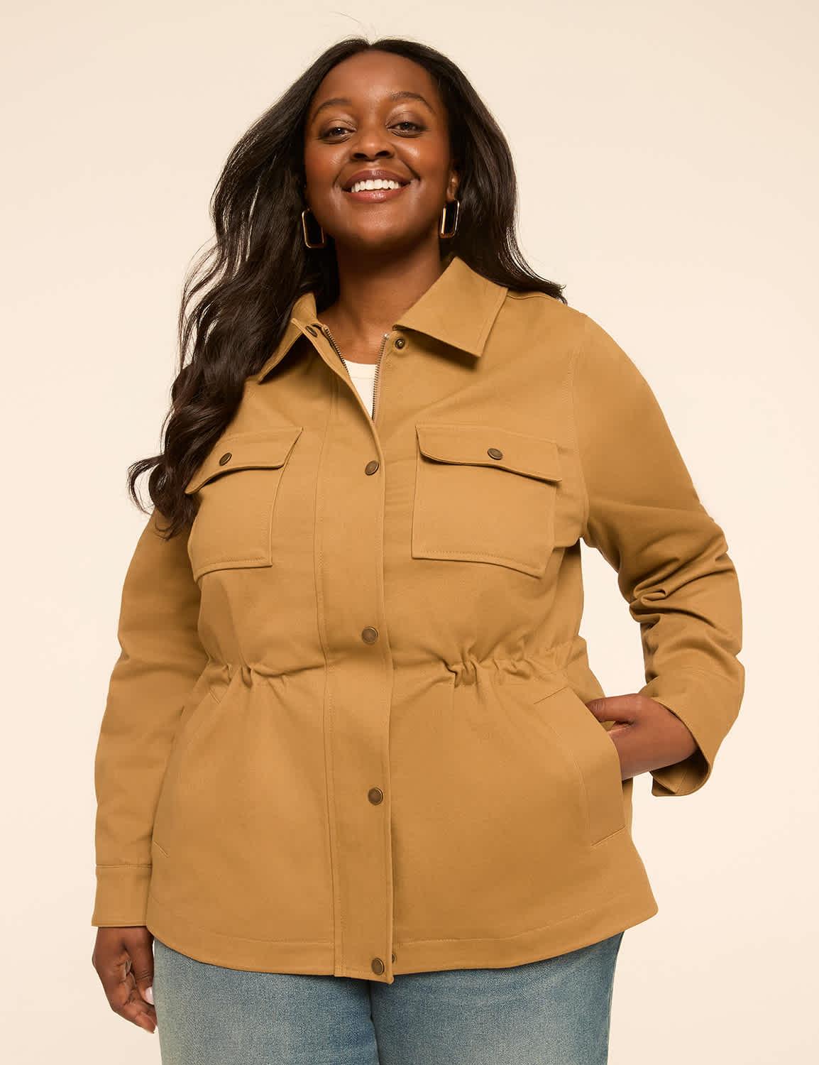 button-front cinched-waist jacket
