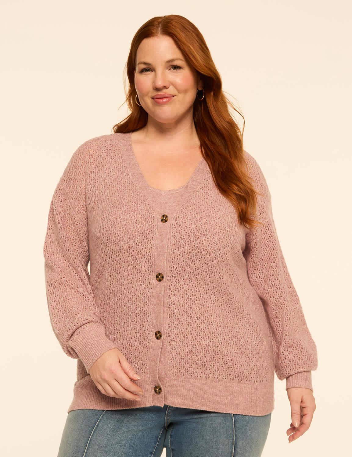 button-front open-stitch cardigan