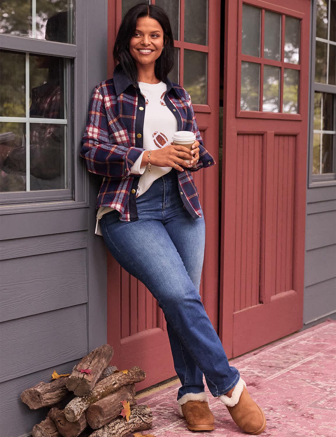 button-front plaid shacket