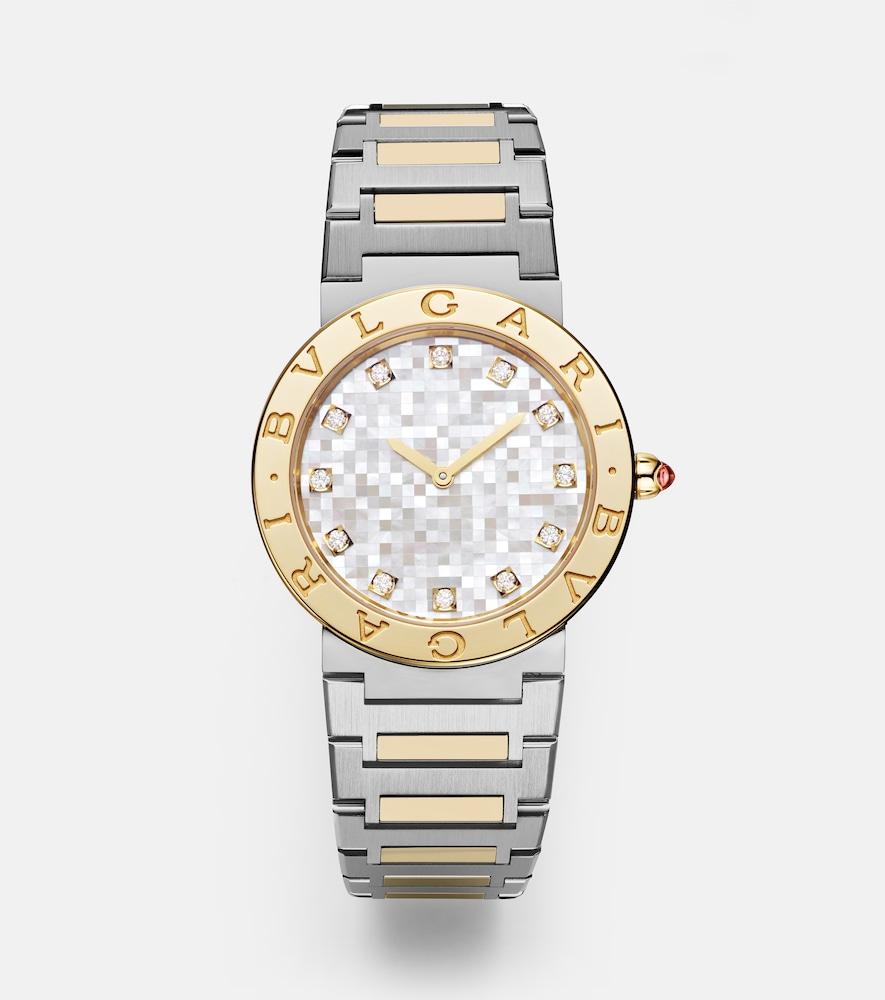 bvlgari bvlgari bvlgari embellished 33mm 18kt gold and stainless steel watch