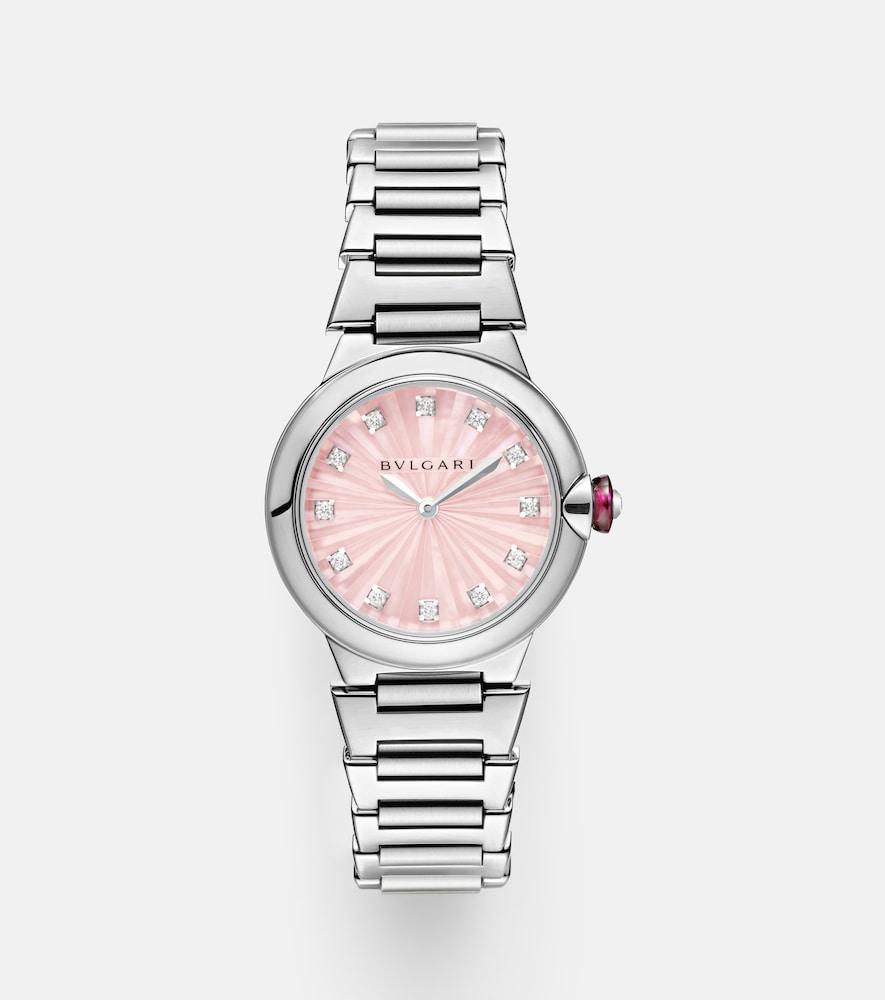 bvlgari lvcea 28mm stainless steel watch with diamonds
