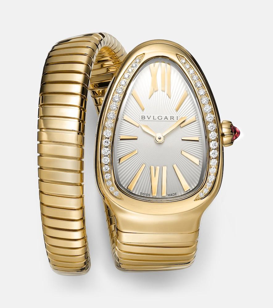 bvlgari serpenti tubogas 35mm 18kt gold watch with diamonds and tourmaline