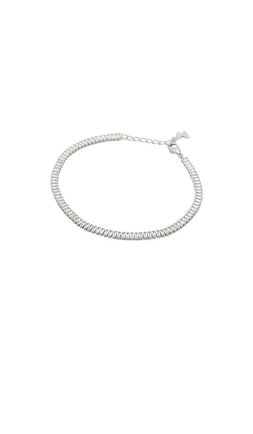 by adina eden cz baguette all around tennis bracelet in metallic silver.