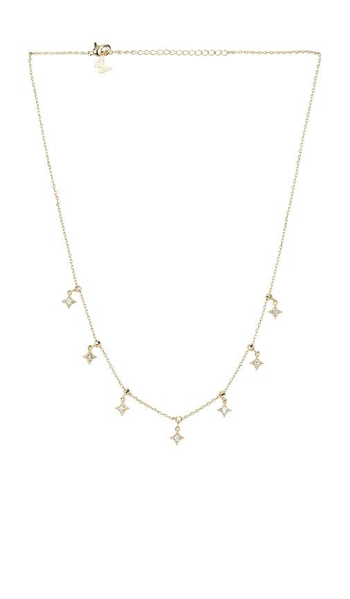 by adina eden cz muli starburst dangling necklace in metallic gold.