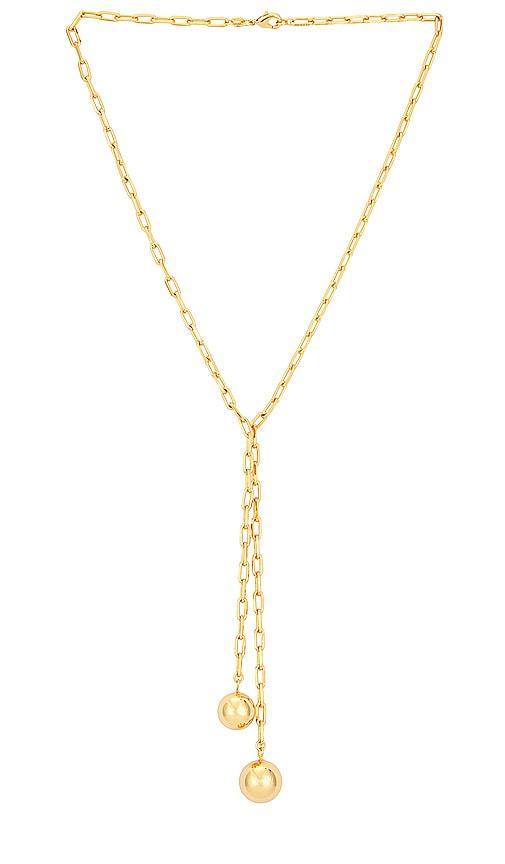by adina eden double ball link drop lariat necklace in metallic gold.