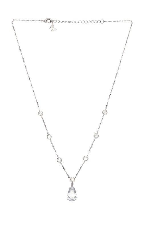 by adina eden fancy cz pear drop bezel chain necklace in metallic silver.
