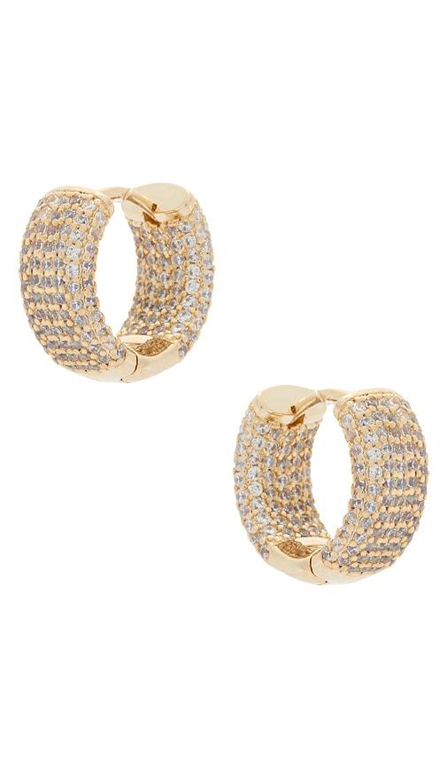 by adina eden mini pave wide rounded huggie earring in metallic gold.