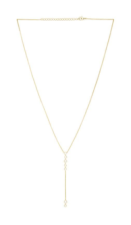 by adina eden multi bezel stone drop lariat necklace in metallic gold.