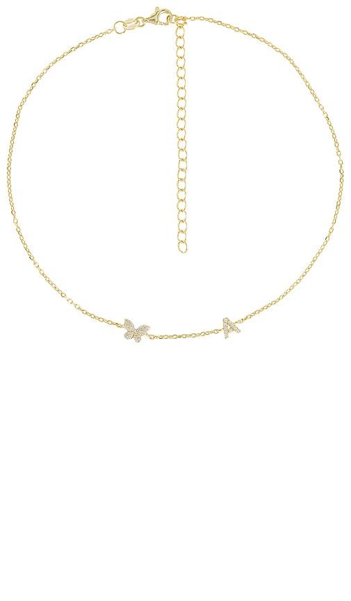 by adina eden pave butterfly initial choker in metallic gold. - size a (also in c, d, f, g, i, j, n, o, p, s, t, v)