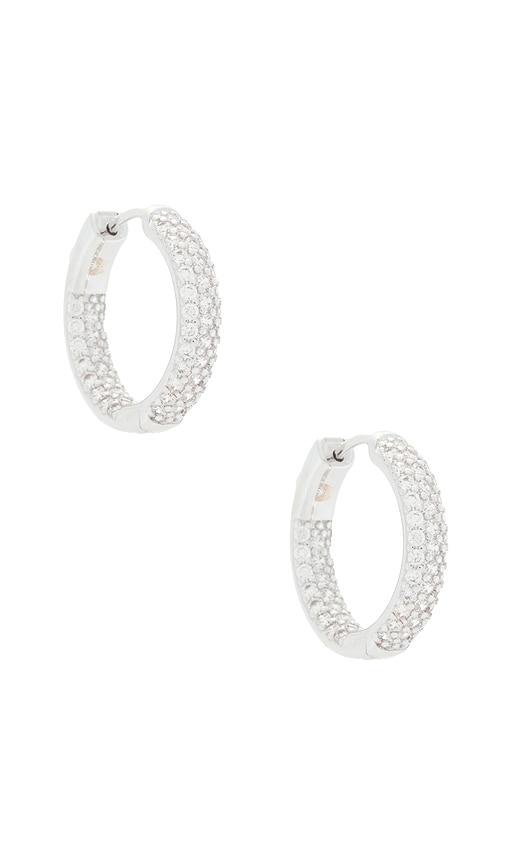 by adina eden pave rounded inside out hoop earring in metallic silver.
