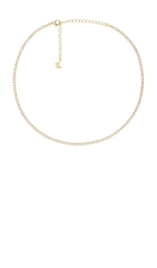 by adina eden thin tennis choker in metallic gold.