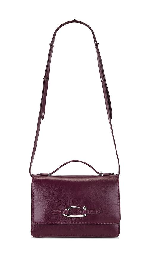 by far nara top handle bag in burgundy.
