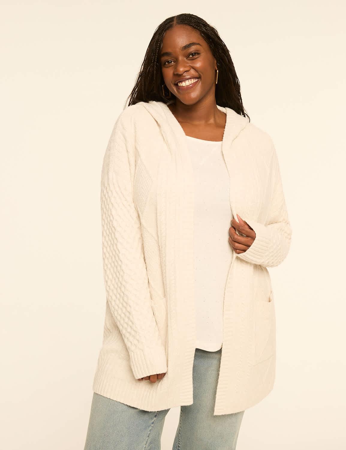 cable knit hoodie cardigan