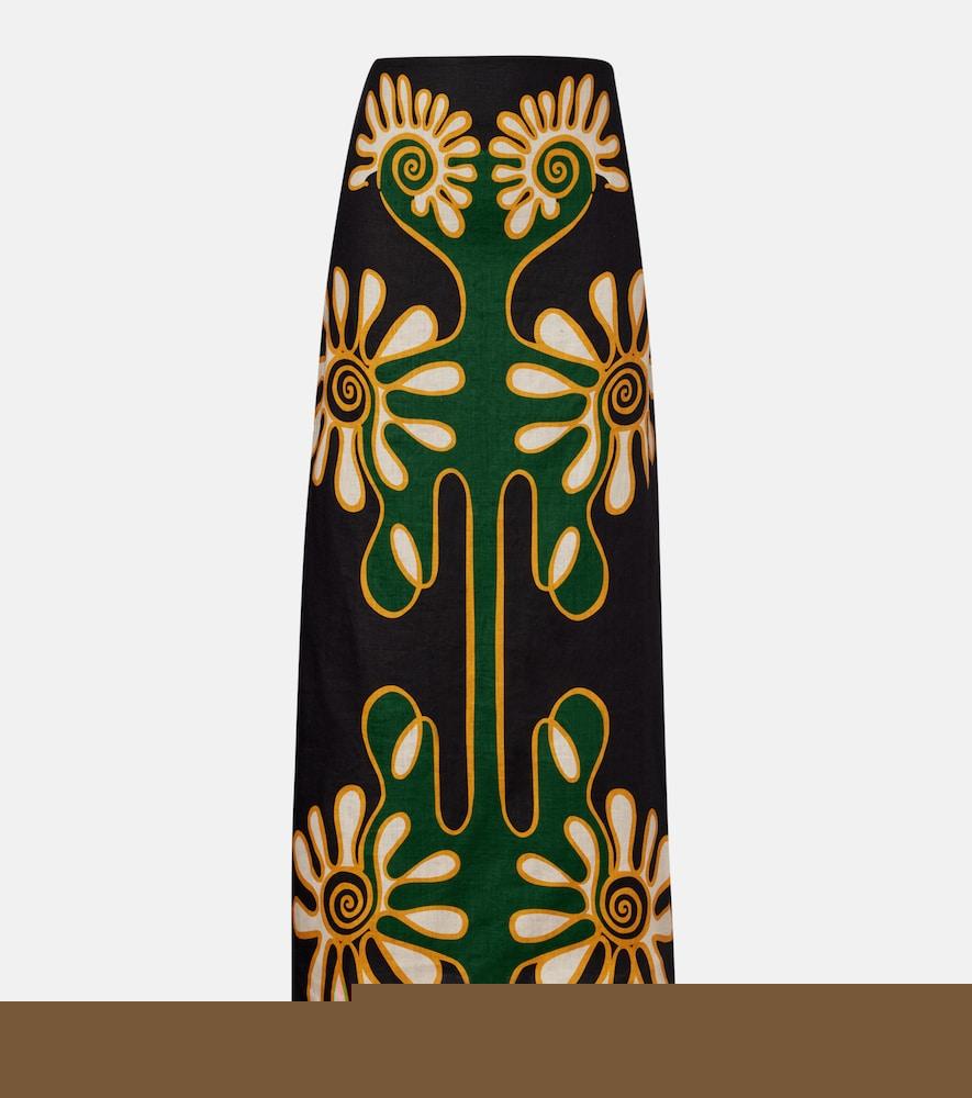 cala de la cruz celina printed linen midi skirt