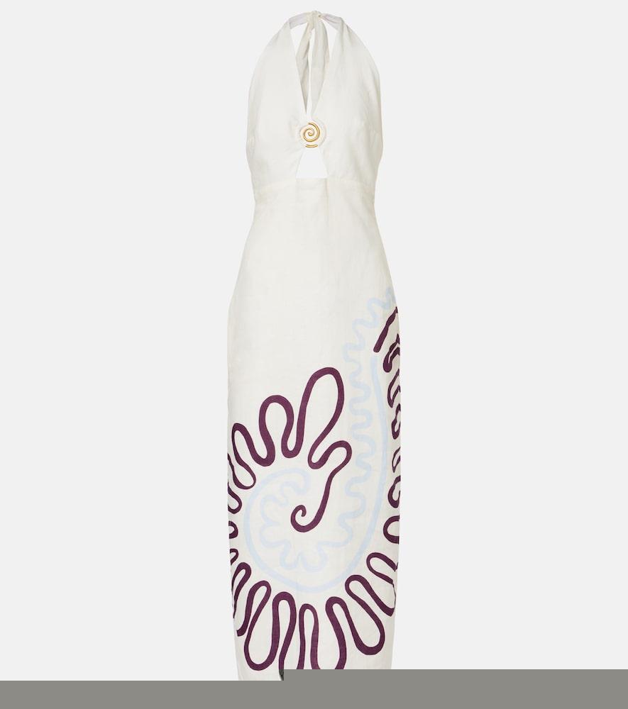 cala de la cruz clara cutout printed linen maxi dress