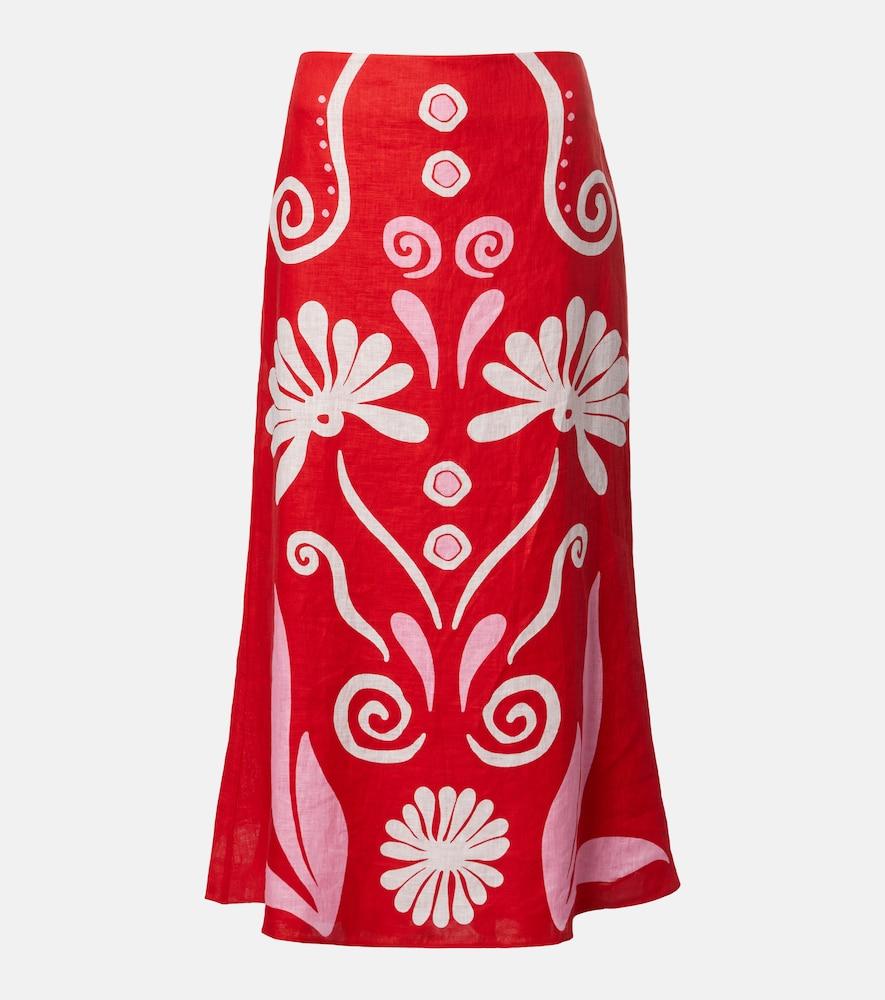 cala de la cruz fabiana printed linen midi skirt