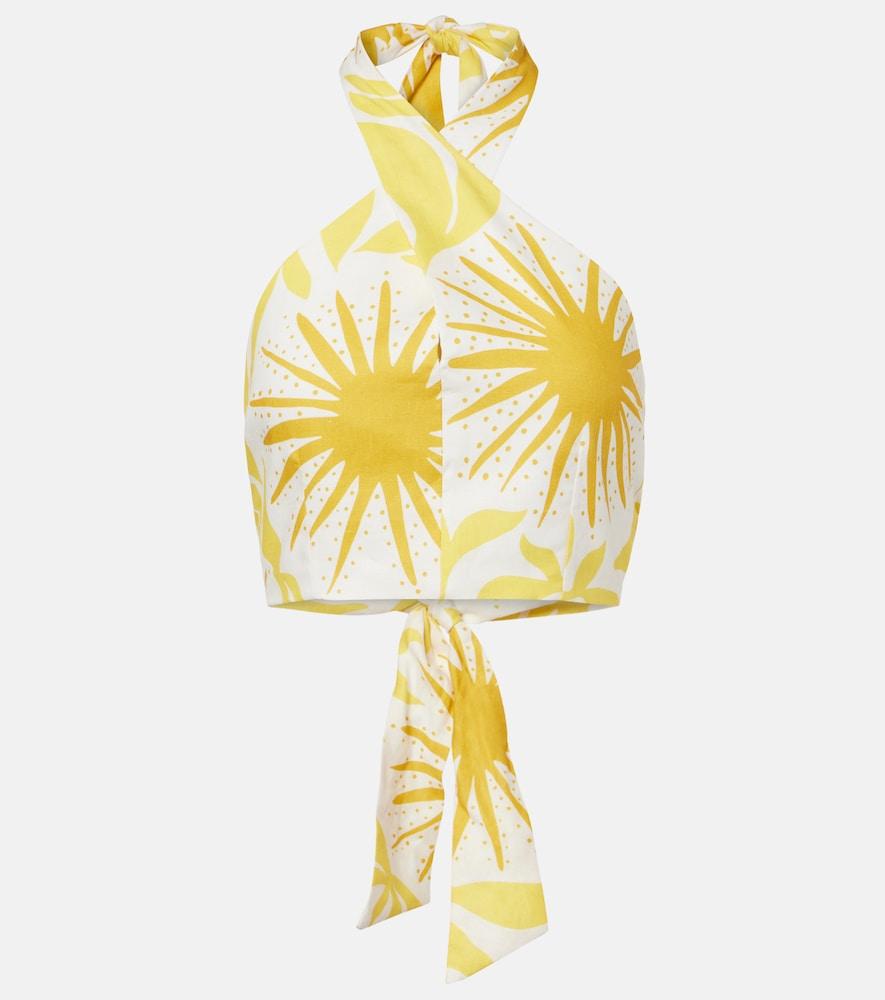 cala de la cruz ivy printed halterneck linen crop top