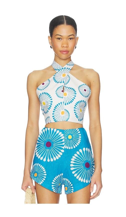 cala de la cruz ivy top in white, blue. - size l (also in s, m)