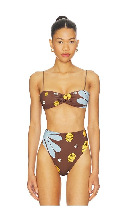 cala de la cruz lilo bikini top in brown,baby blue. - size m (also in xs, s)