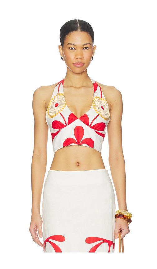 cala de la cruz olivia top in white, red. - size l (also in xs, s, m, xl)