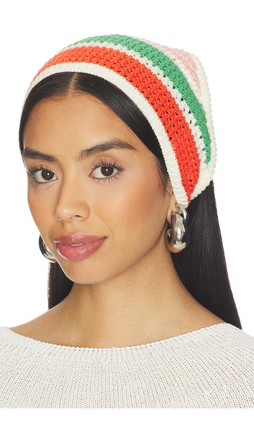 callahan perla crochet headscarf in red,green.