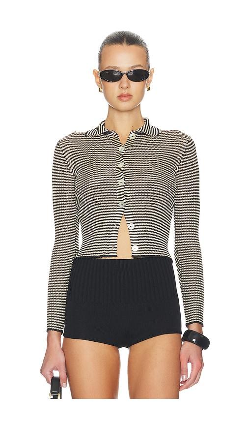 calle del mar micro stripe long sleeve cardigan in black. - size m (also in s, xs)