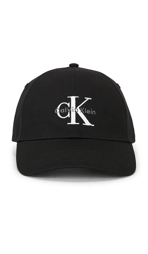 calvin klein monologo embroidery baseball cap in black.