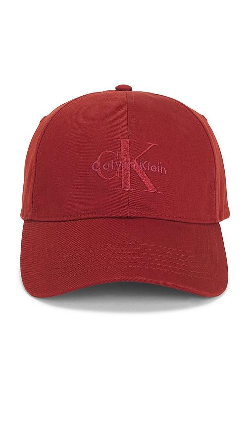 calvin klein monologo embroidery baseball cap in red.