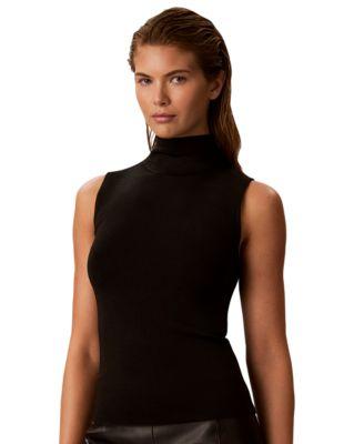 calvin klein womens cutaway sleeveless mock neck fitted sweater