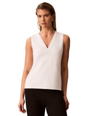 calvin klein womens v neck banded shell top