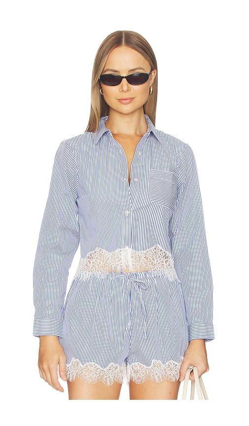 cami nyc luisa cropped button down top in blue. - size s (also in xs, xxs)