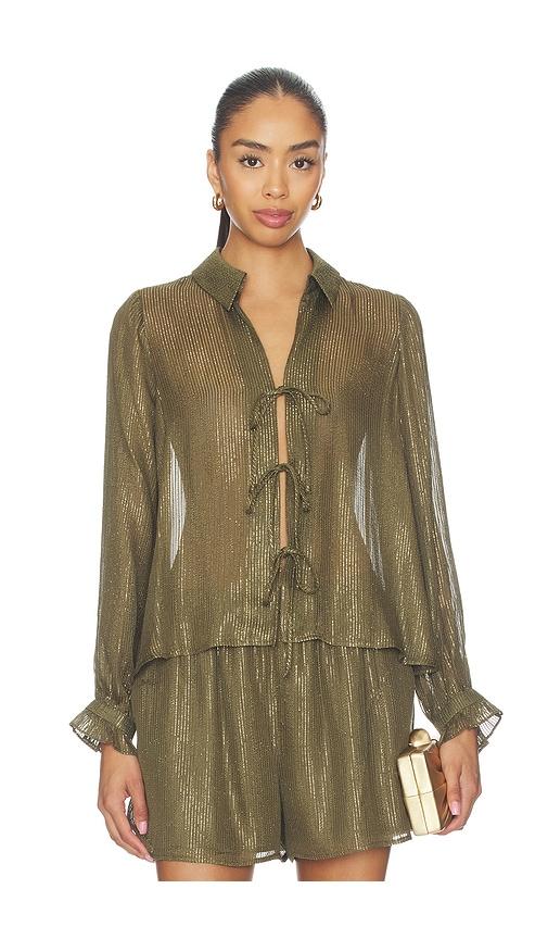 cami nyc niecey metallic chiffon blouse in army,metallic gold. - size m (also in xs, s)