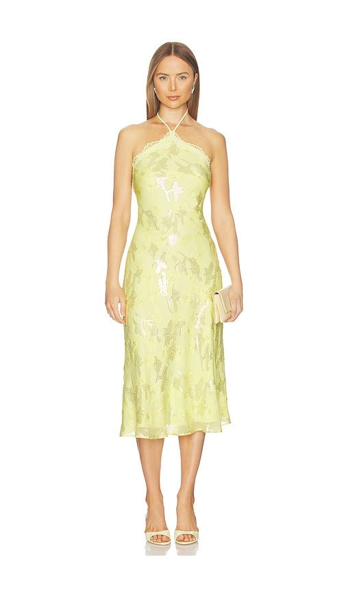 cami nyc ruzita metallic chiffon midi dress in yellow. - size l (also in xxs, xs, s)