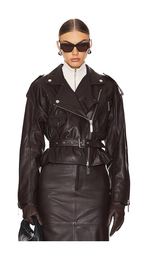 camila coelho ambrosia leather moto jacket in brown. - size l (also in xs, s, m, xl)
