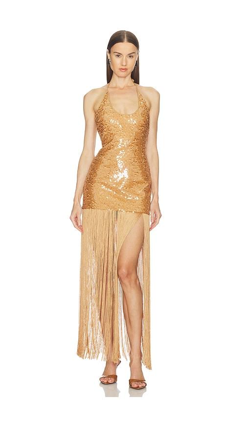 camila coelho ankira maxi dress in metallic bronze. - size m (also in xs, s, xl)