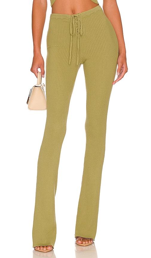 camila coelho artemis lace up knit pant in green. - size l (also in m)