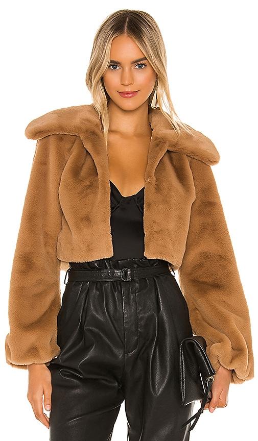 camila coelho cleobella cropped faux fur jacket in beige. - size l (also in s, m)