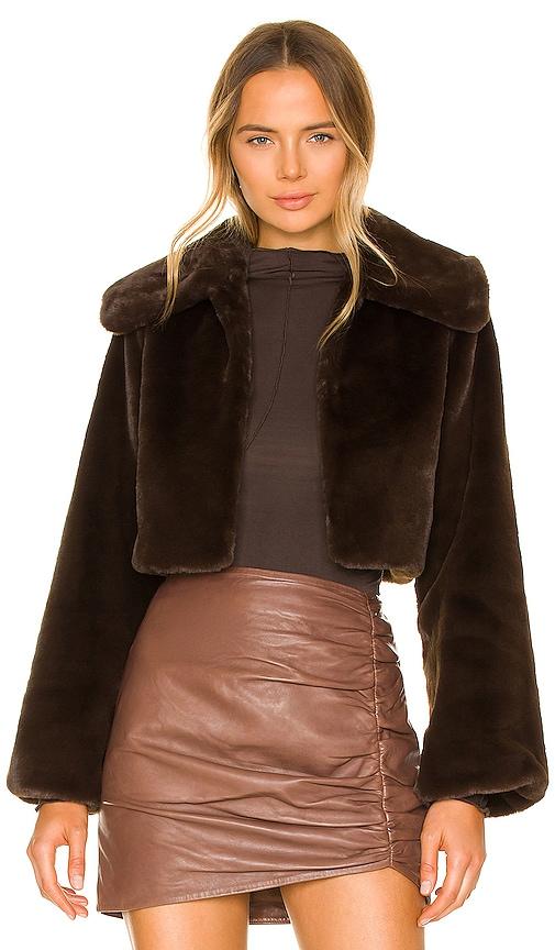 camila coelho cleobella cropped faux fur jacket in chocolate. - size l (also in m, xl)
